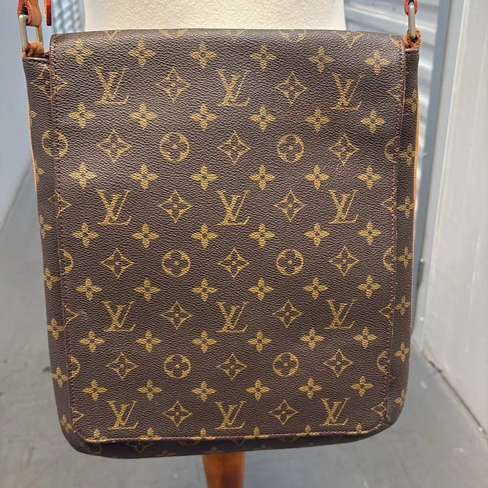 Louis Vuitton Brown Monogram Messenger Bag with Tan Strap